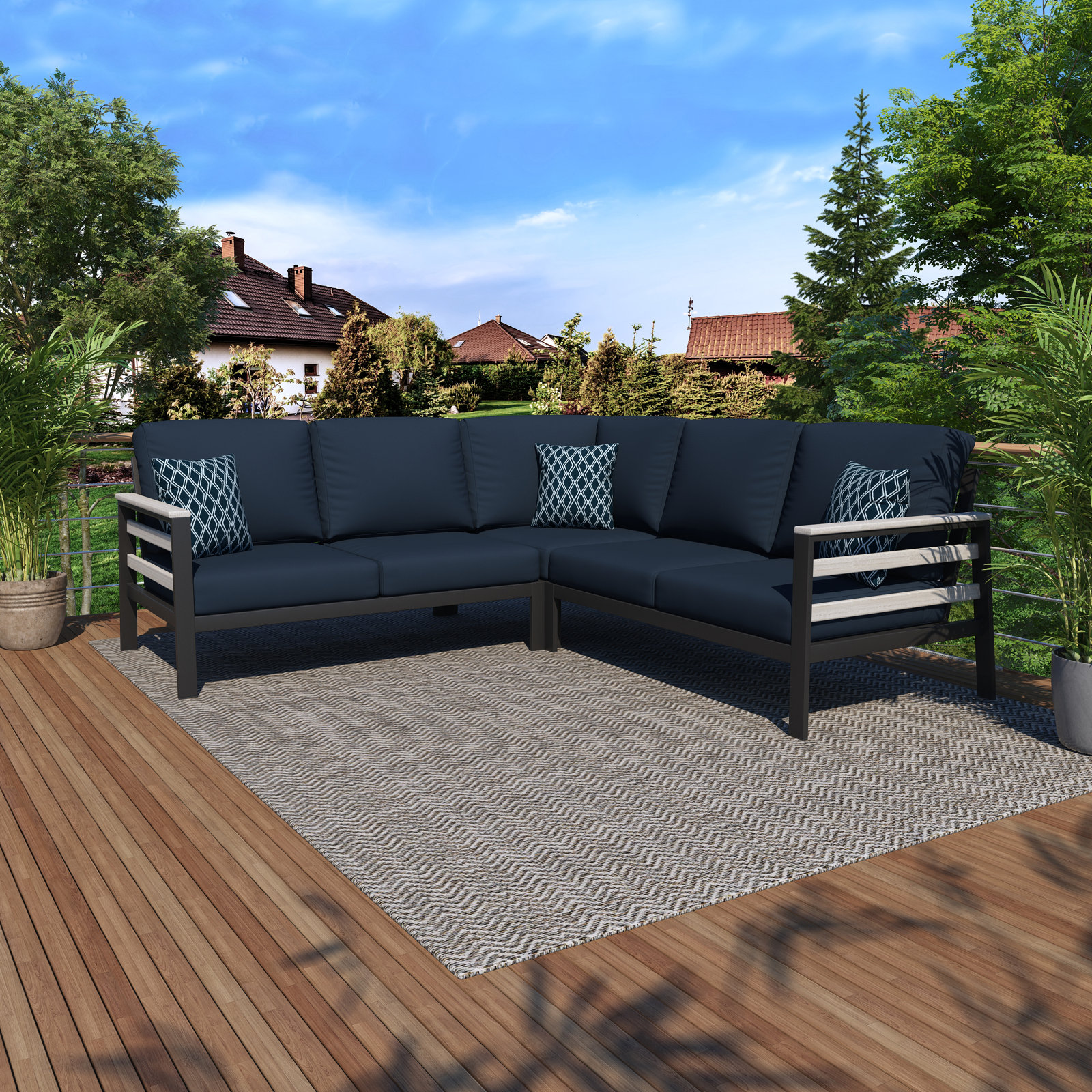 Townsend 87" Sunbrella® Patio Sofa, Canvas Navy Sunbrella® Canvas, Geometric