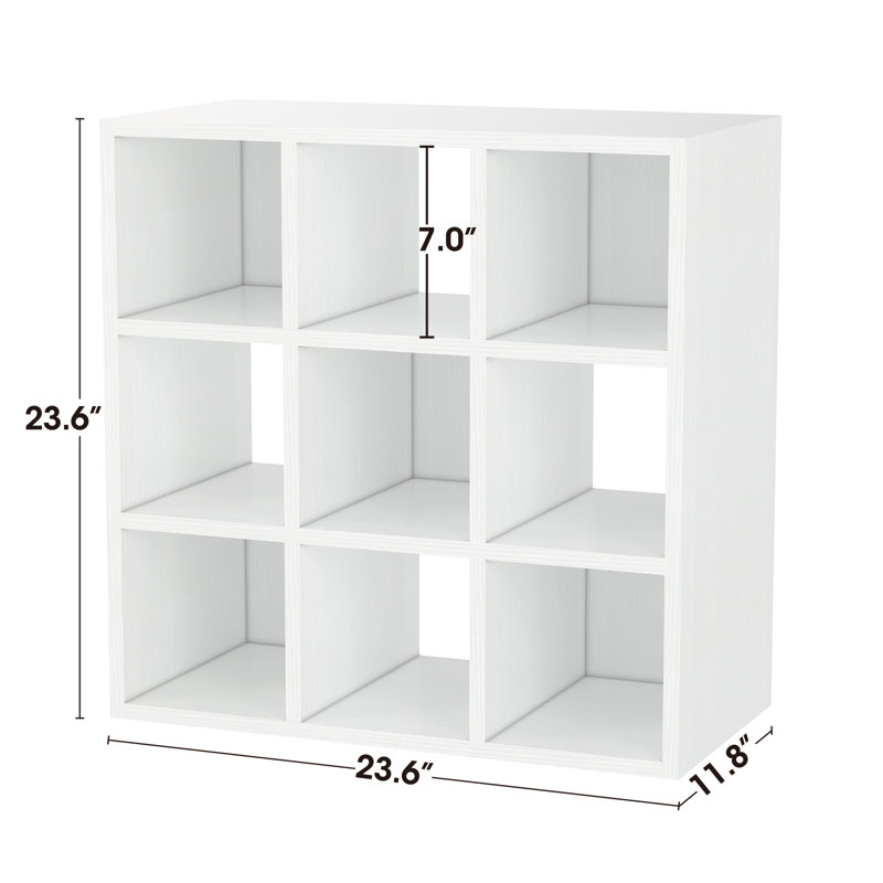 Ebern Designs Bookcase, 9 Cube Open Storage Organizer Display Bookshelf, Ivory White, (4 Shelves) 23.6" H x 23.6" W x 11.8" D