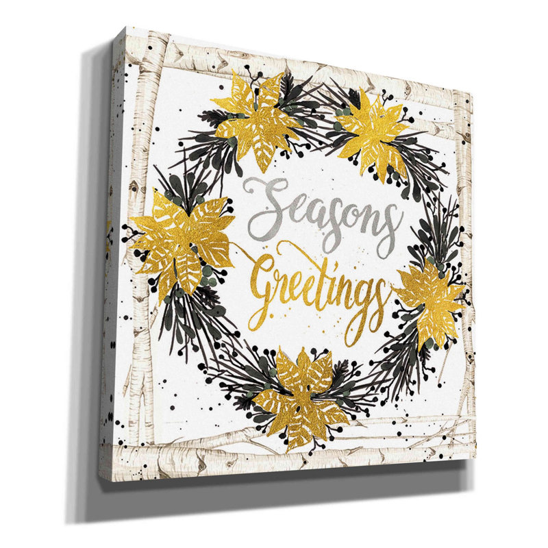 «Seasons Greetings Birch Wreath» par Cindy Jacobs, art mural sur toile, H 37 po x l 37 po x P 1,5 po