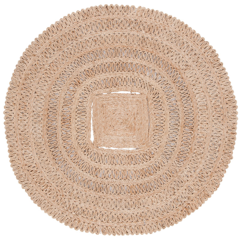 Chawn Natural Fiber Flat Weave Jute Pile Rug, Round 4'