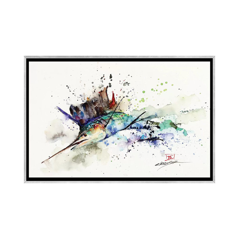 " Sailfish " by Dean Crouser, 18" H x 26" W x 1.5" D, Silver Framed Canvas, No Mat