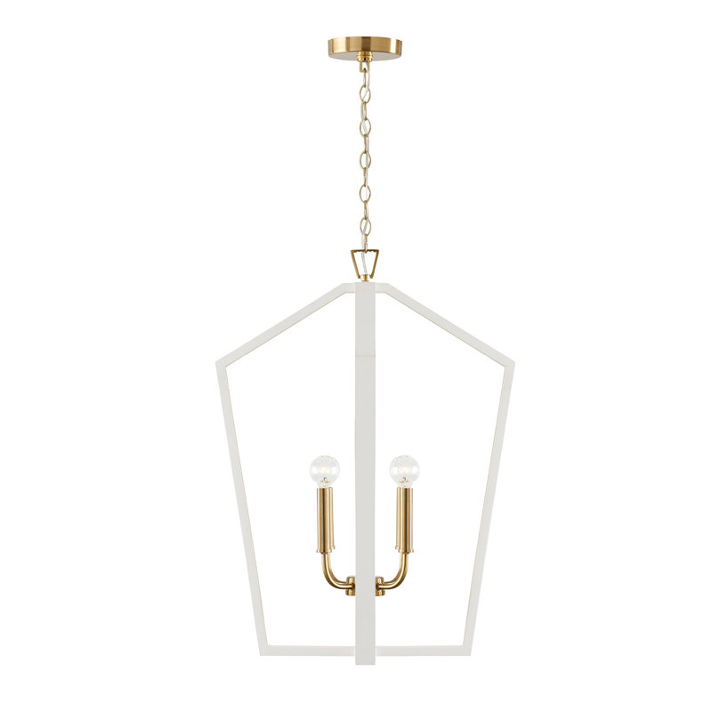 4 - Light Lantern Pendant, Flat White/Matte Brass