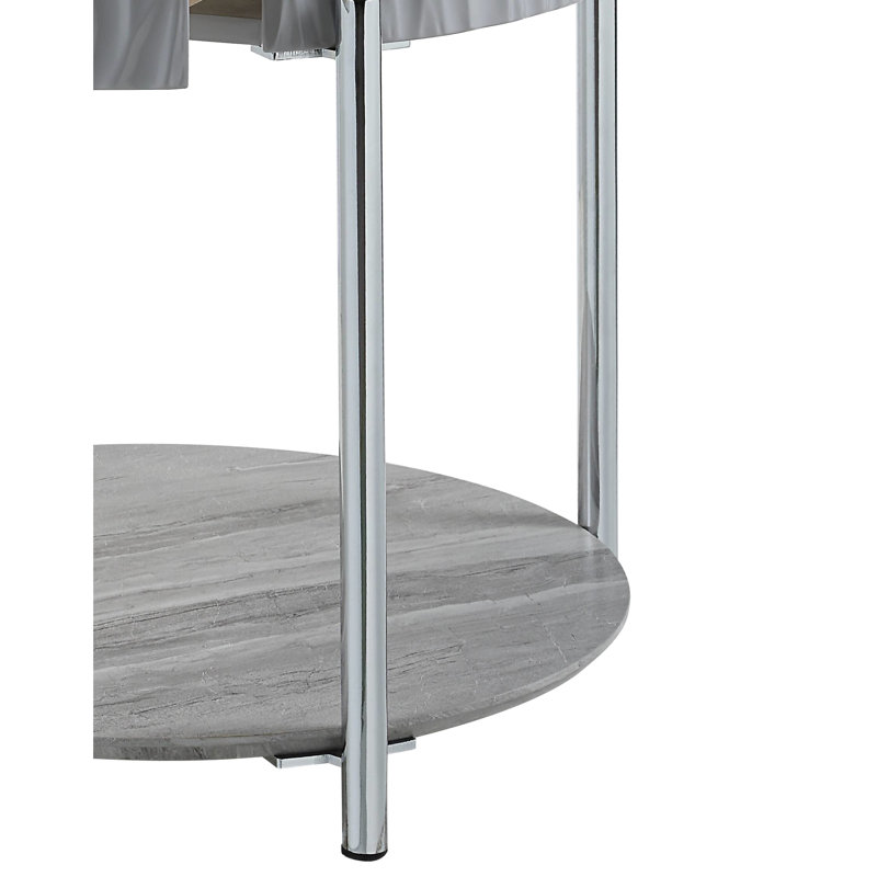 Table de bout moderne ultrabrillante grise avec accents - pieds en métal, construction, plateau de table de 15 mm d'épaisseur, capacité de poids en bois composite de 70 lb, fabrication durable