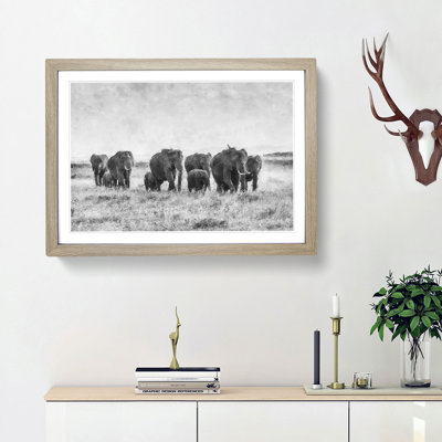 Herd of Elephants Roaming - Framed Print