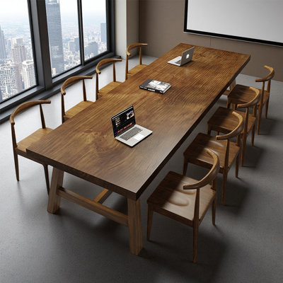 Nut-brown Standard Solid Wood Conference Table by Ophelia & Co.