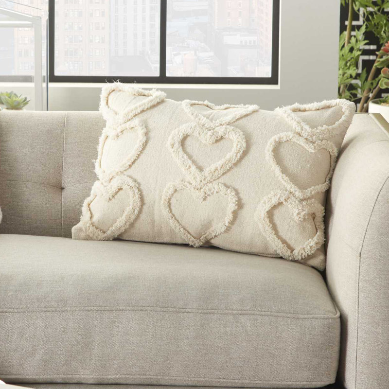 Artra Brianna Textured Hearts Rectangular Pillow Cover & Insert, Cream