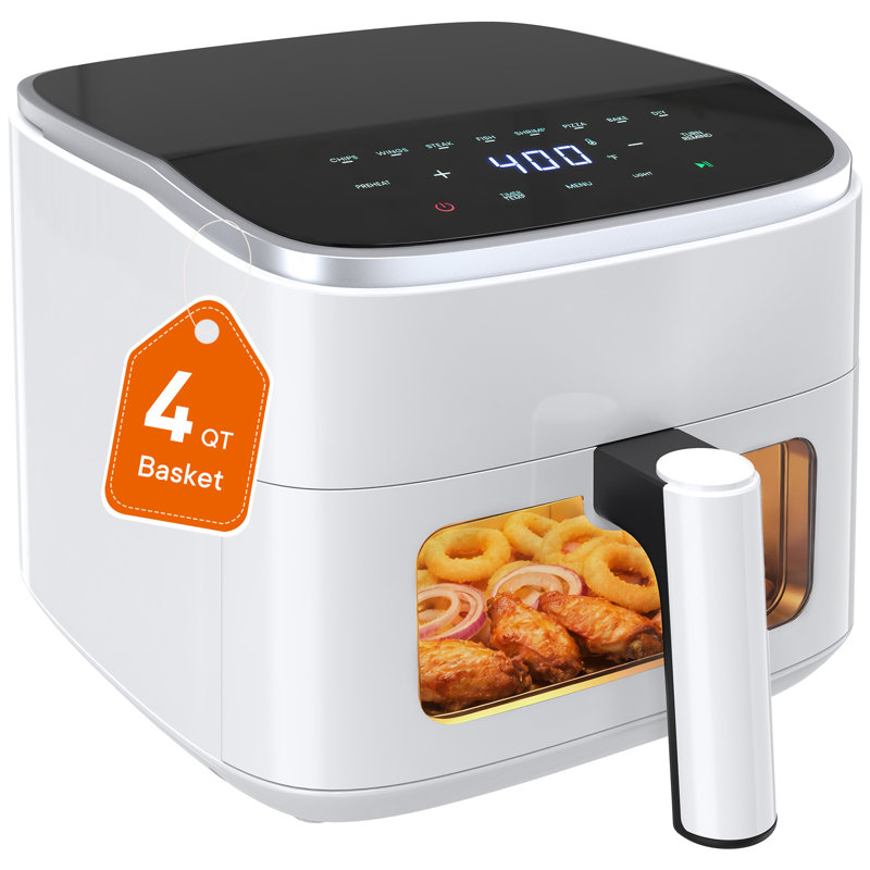 4.2 Quart Air Fryer with Viewing Window & 304 Stainless Steel Coating, Compact Size, White