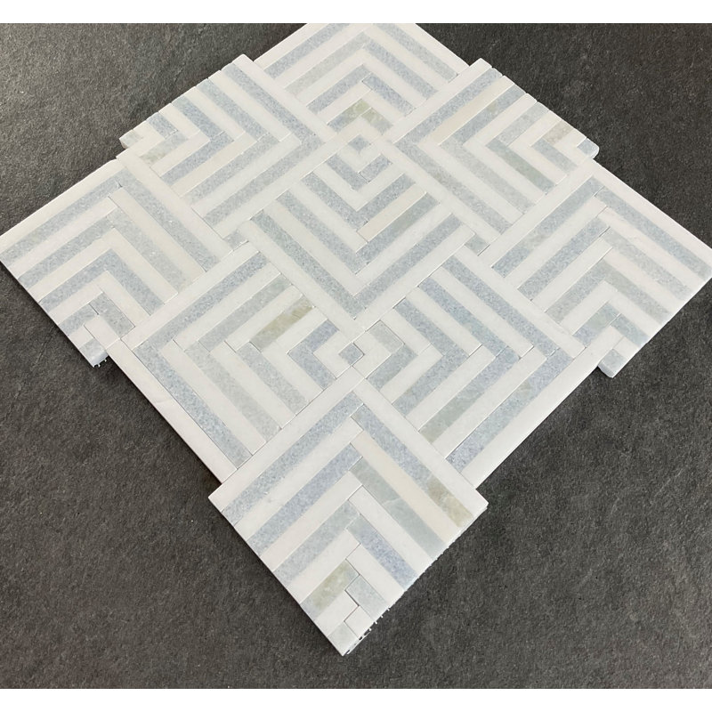 Carreau de mosaïque en marbre bleu Celeste et Thassos