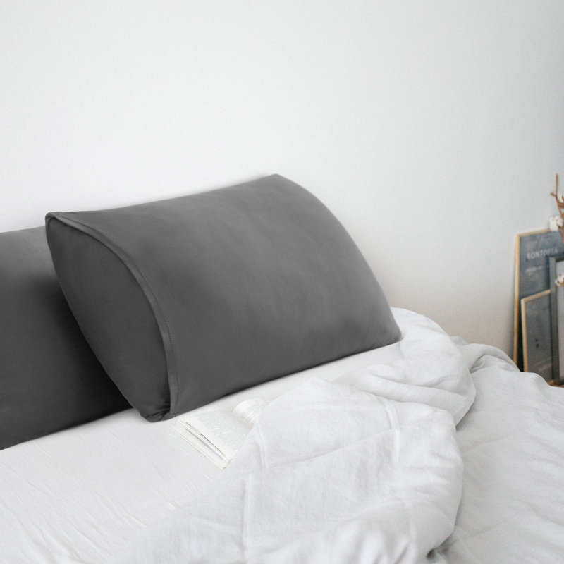 Taies d'oreiller en jersey extensible avec fermeture à enveloppe, Taies d'oreiller pour grand lit, Gris foncé