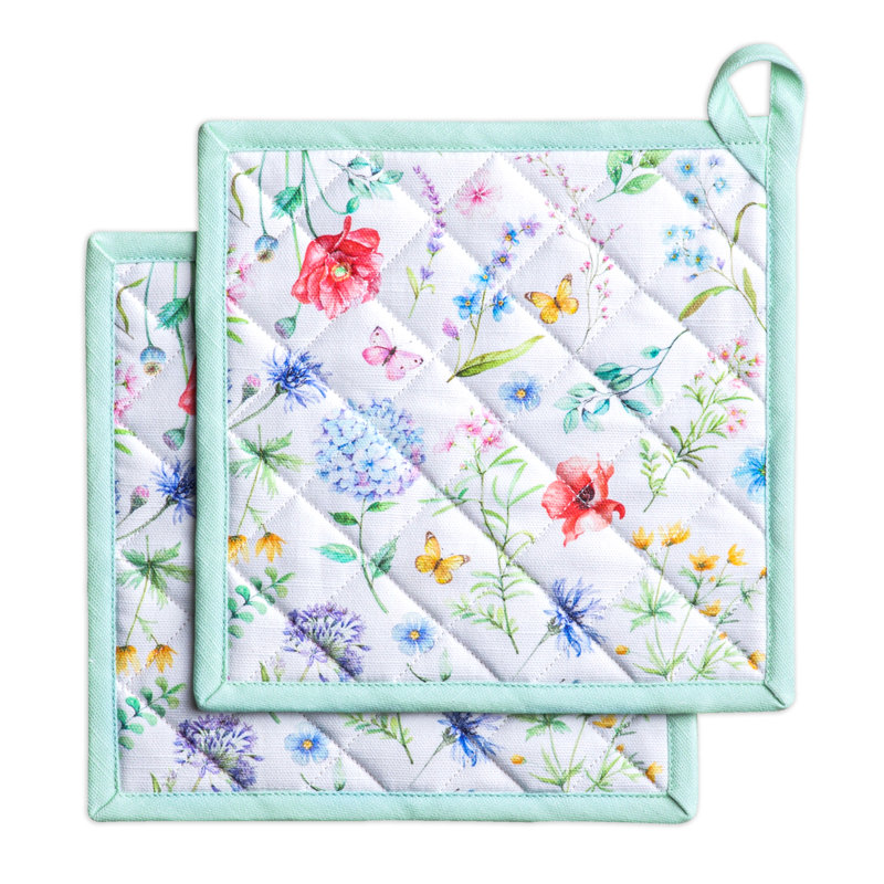 Maison d'Hermine Just Floral, ensemble de maniques 100 % coton - 20 x 20 cm