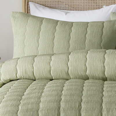 Serene Crinkle Wave Duvet Cover Set Green