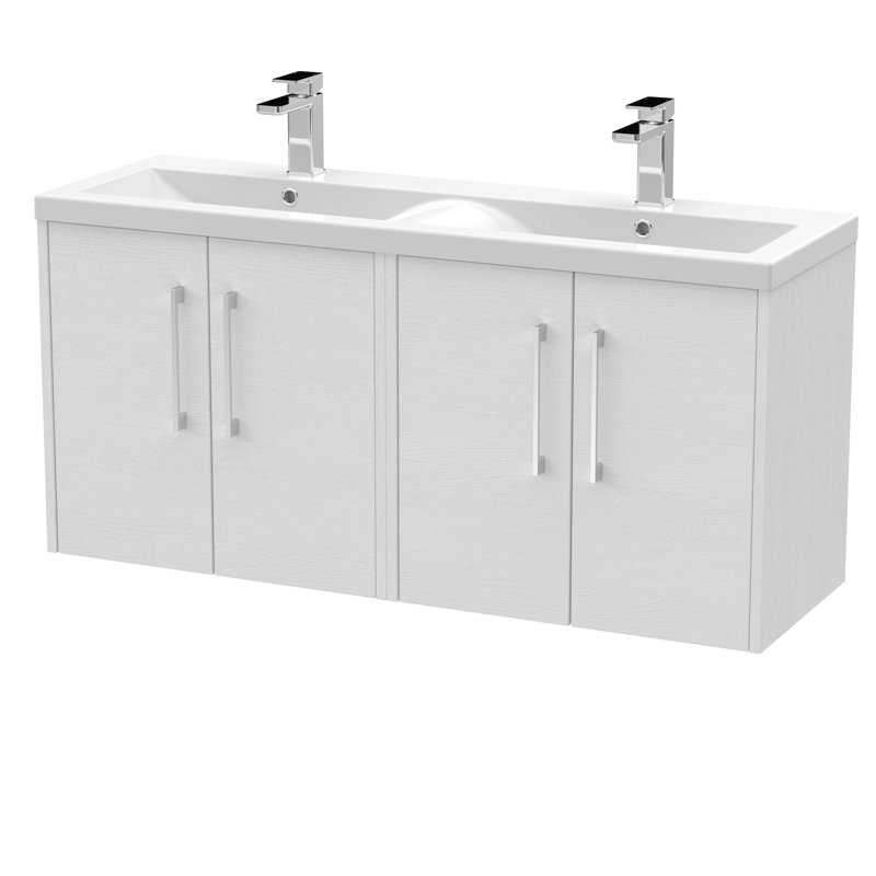 Juno Double Bathroom Vanity with Integrated Vitreous China Basin, White Ash