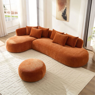 Canapé modulaire en L surdimensionné de 134,63 po avec repose-pieds avec méridienne et siège profond pour salon Orange