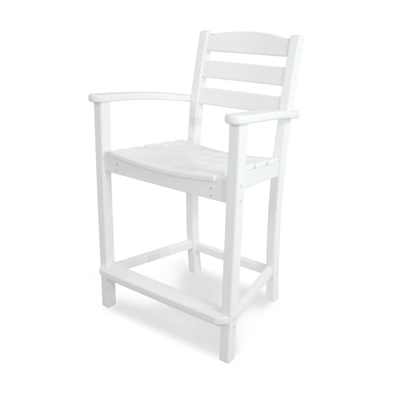 POLYWOOD La Casa Café Bar Arm Chair, White, Counter Stool (25.13” Seat Height)