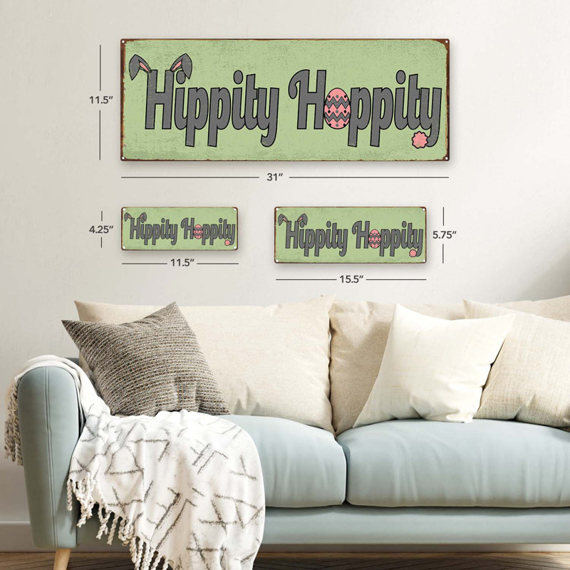 Plaque en métal Hippity Hoppity, H 4,25 po x l 11,5 po x P 0,04 po