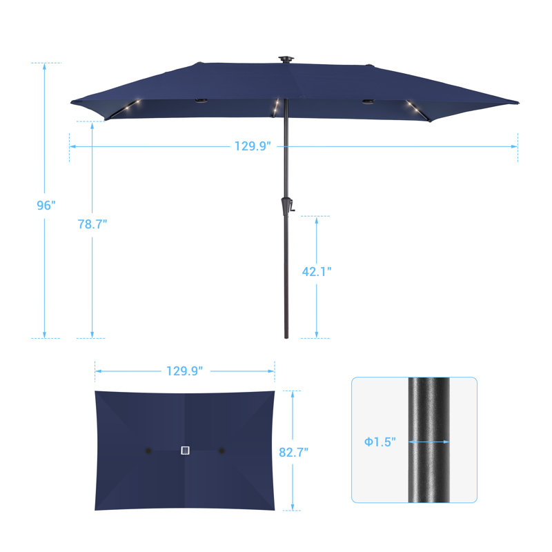 Parasol de table de patio à DEL 11x7Ft, Marine