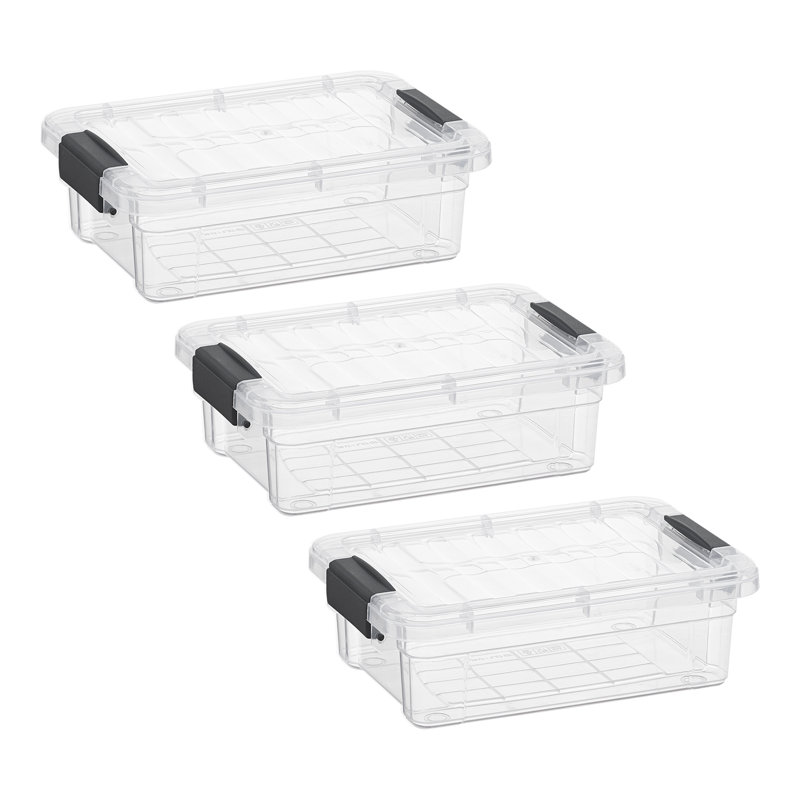 Latitude Run® Clear Storage Bins with Lids, 3 Pack- Plastic Storage Boxes for Home, 1.27 qt