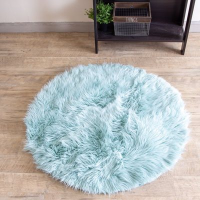 Diller Teal Faux Fur Machine Washable Shag Fluffy Area Rug