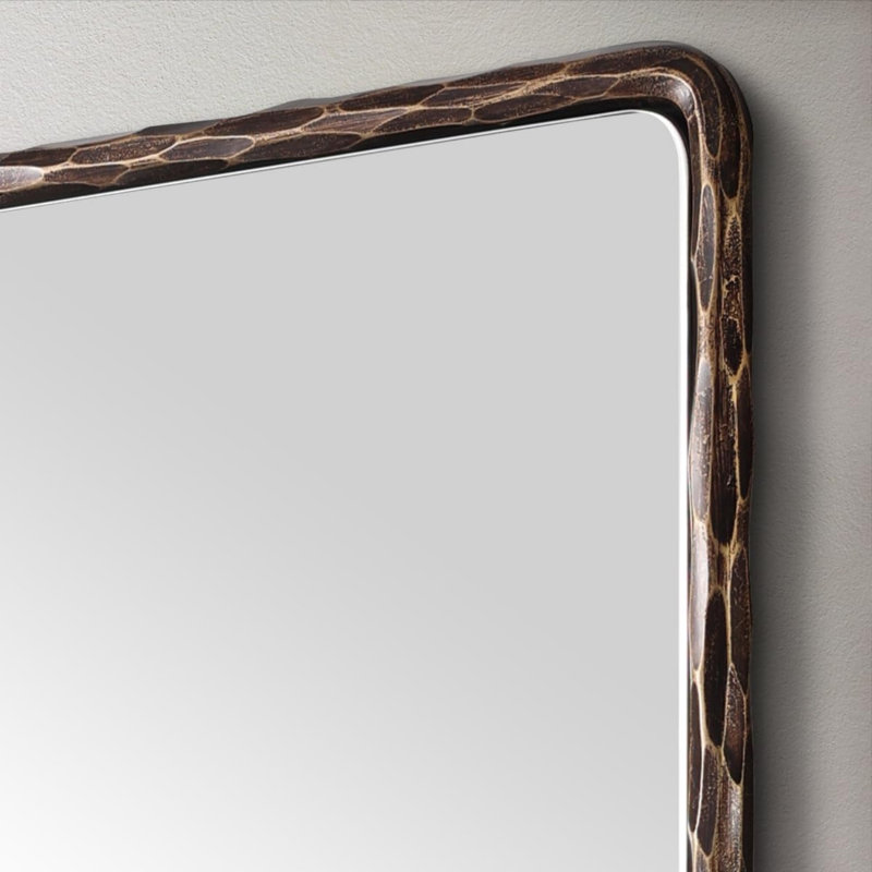 Miroir mural rectangulaire en fer forgé à la main Brunilde | Miroir de salle de bain rustique, 40 po x 30 po, Bronze forgé