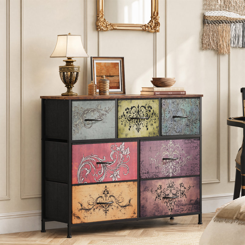 Chaseburg Dresser for Bedroom, Dresser TV Stand with 7 Fabric Drawers, Chest of drawers Fits TVs up to 45'', Forest Green