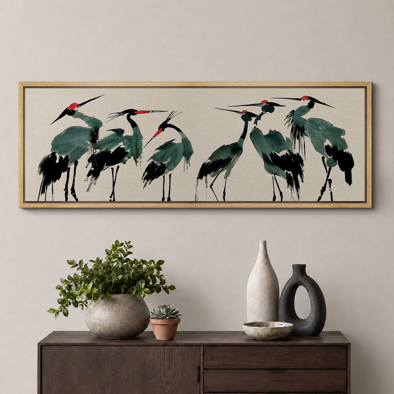 «Crane Heron Bird», impression sur toile très grande, H 20 po x l 60 po, Impression encadrée flottante sans passe-partout
