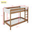 Lit superposé simple au-dessus de simple avec tête et pied de lit rembourrés Boucle, échelle, garde-corps de sécurité, structure en bois d'hévéa, naturel
