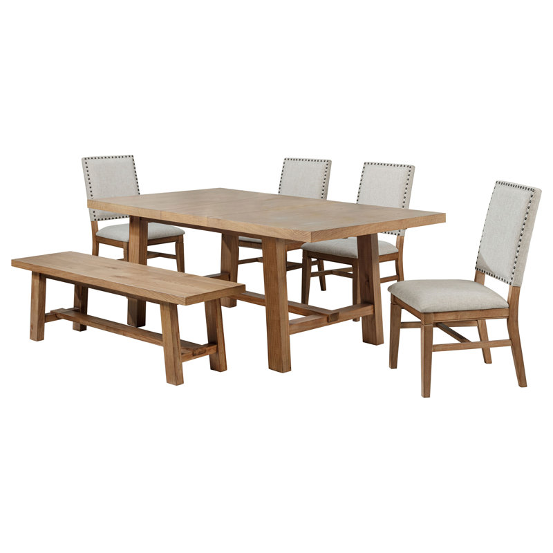 Ensemble de table de salle à manger à rallonge 6 pièces Mcbride, 6 pièces: table, 4 chaises, banc