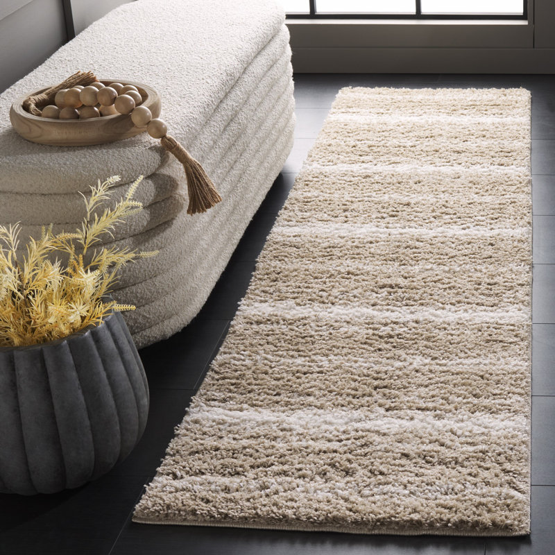 Tapis rayé à poils longs Wessie, Tapis de couloir 2 pi 2 po x 8 pi