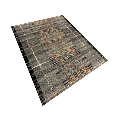 Sesena Striped Machine Made Flatweave  Polypropylene Indoor / Outdoor Area Rug in Black/Yellow/Red
