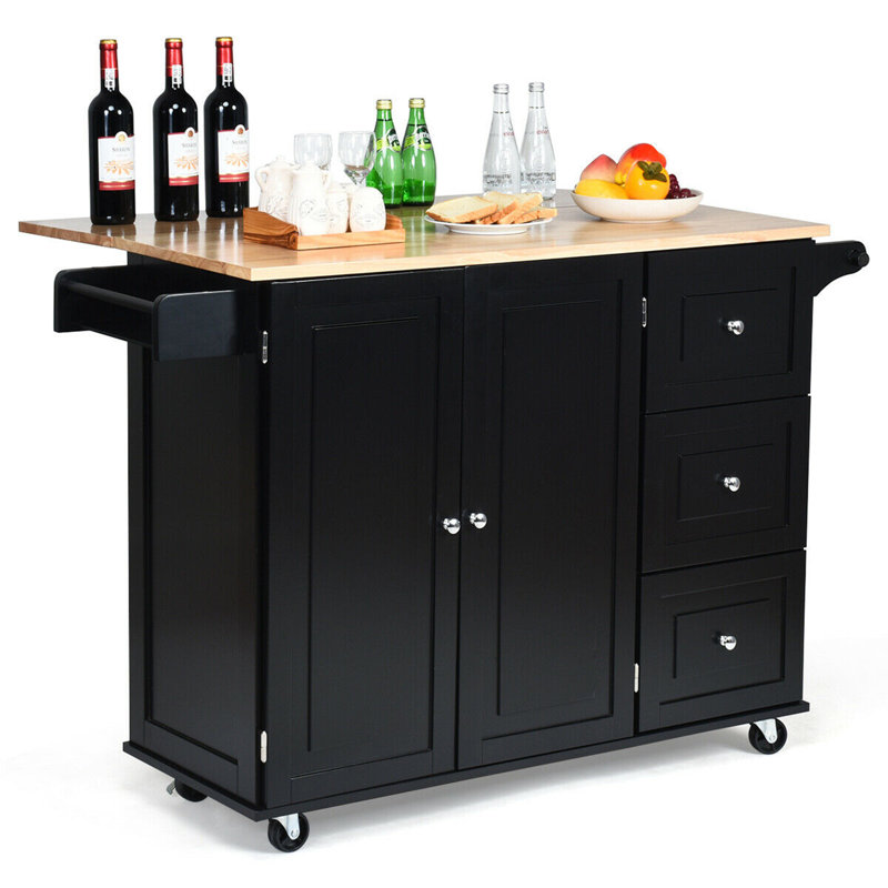Salazar Solid Wood Top Kitchen Island, Black