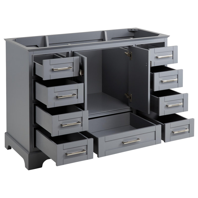 Quen 48" Freestanding Single Basin Vanity Set with Cabinet, Vanity Top, Gray, Carrara Marble, 8" Widespread