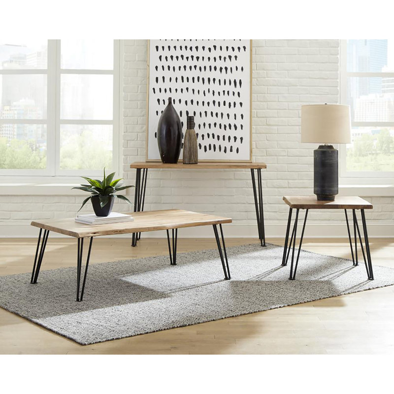 Natural And Matte Black Coffee Table With Hairpin Leg