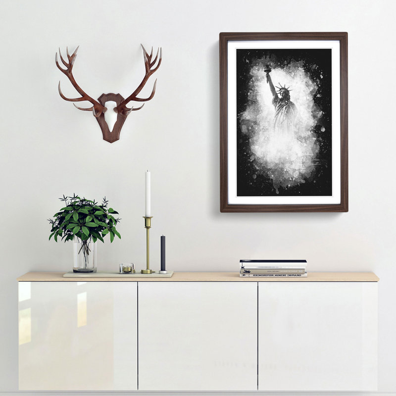 The Statue of Liberty in New York City - Framed Print, 45cm H x 33cm W x 2cm D, Walnut Framed