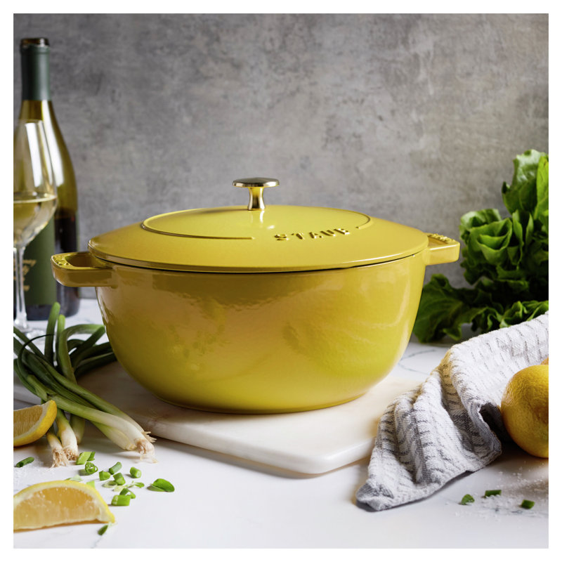 Staub Cast Iron Round Cocotte, Dutch Oven, 5.5-Quart, Serves 5-6, Made In France, Peony Pink, Citron
