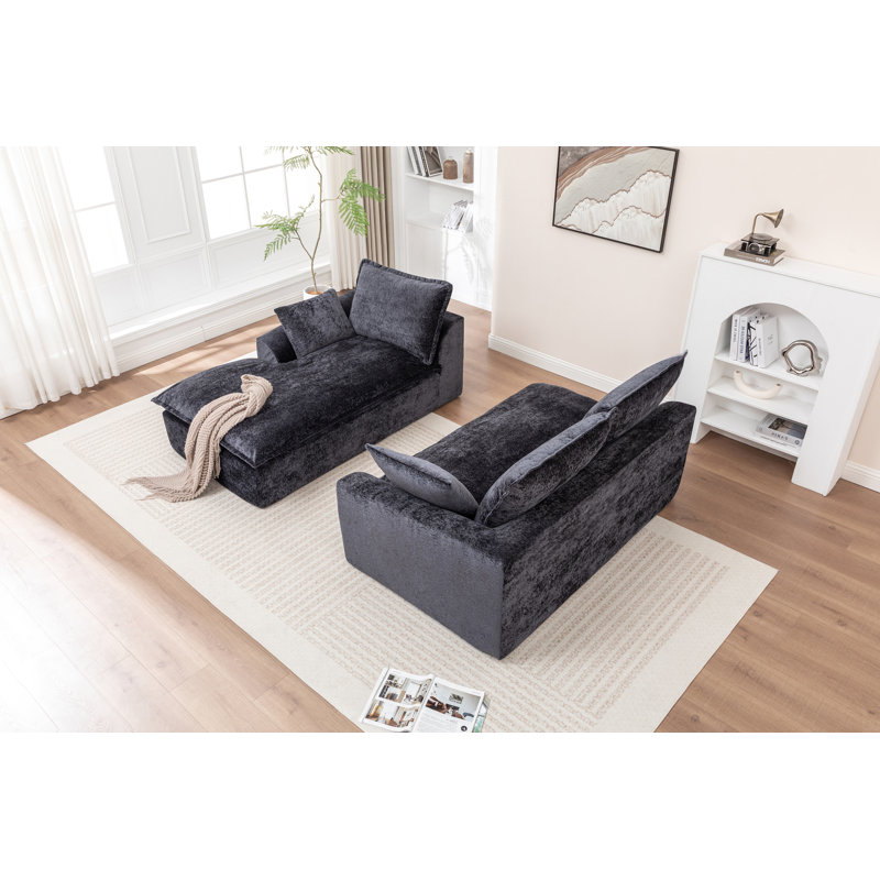 Canapé modulaire 103 po avec méridienne en forme de L et canapé modulaire désossé 103 po Cloud, Noir