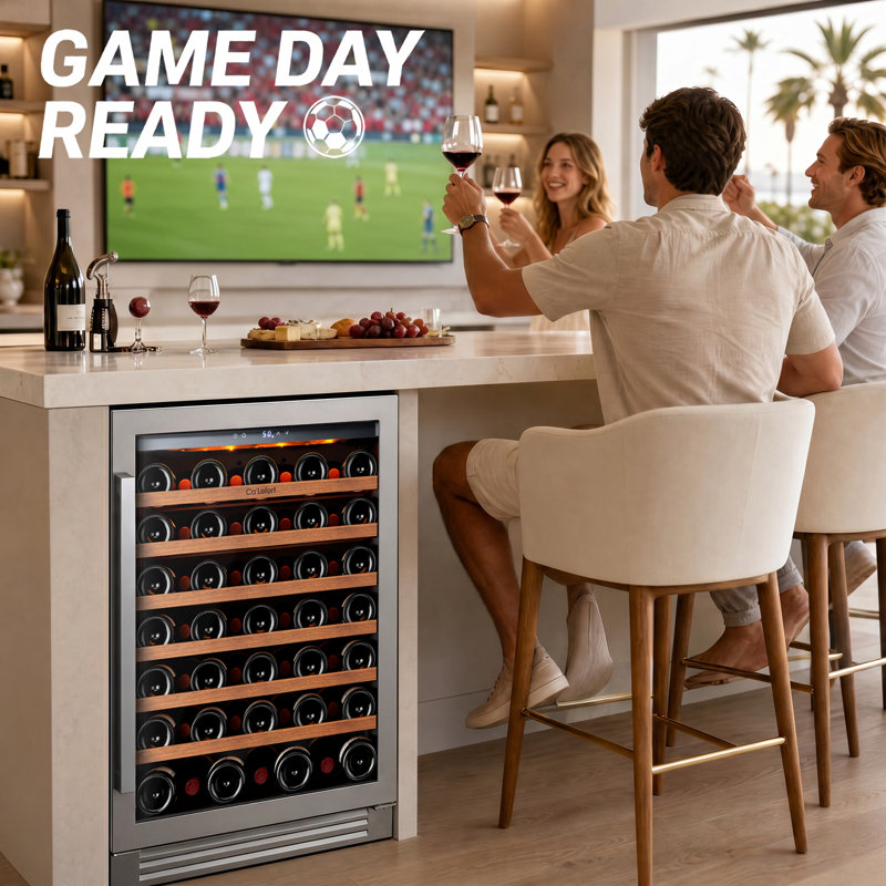 24" 61-Bottle Wine Cooler, Built-In & Freestanding, 5.65 Cu.Ft. Wine Refrigerator with 40–65°F, Amber/Blue/White LED, UV-Protected Double Glass, Hidden Hinges, Frost-Free, Carbon Filter, Front Vent, Compressor & Fan Cooling Wine Fridge