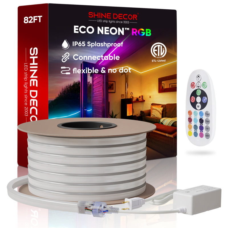 Shine Decor 120V Waterproof LED RGB Neon Rope Lights with Remote, 984" L