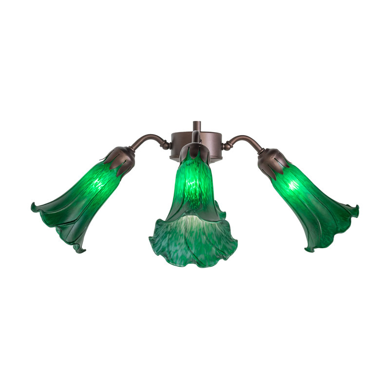 19" Wide Green Tiffany Pond Lily 4 Light Fan Light, Green