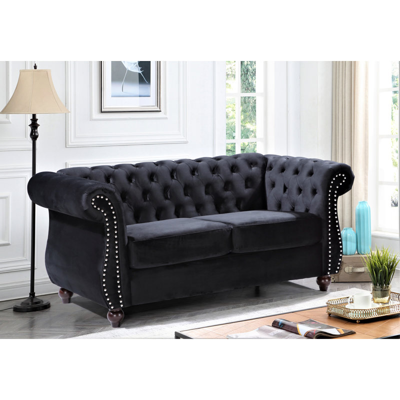 Feinstein 67.6'' Velvet Loveseat, Black