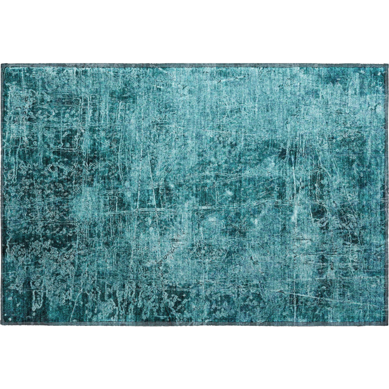 Premium Machine Washable Cerrito AMF559 Teal Rug, Rectangle 1'8" x 2'6"