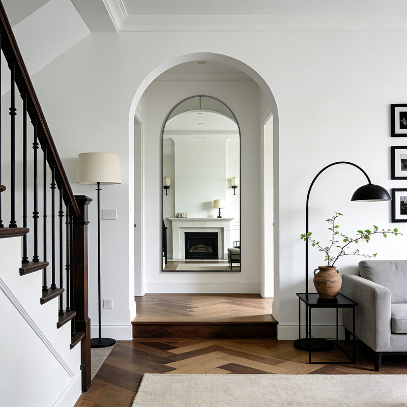 Très grand miroir de plancher arqué en métal pleine longueur avec support, miroir mural ou incliné pour chambre à coucher, salle de gym à domicile, salon, entrée