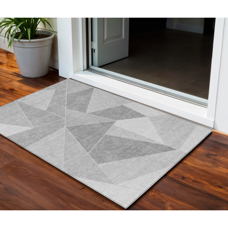 3' X 5' Gray Silver And Graphite Geometric Washable Indoor Outdoor Area Rug