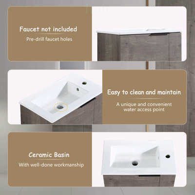 Meuble-lavabo compact compact de 22 pouces avec porte à fermeture en douceur et lavabo en céramique, pour les petites salles de bain et un design moderne