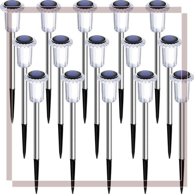 15 Pack Waterproof Solar Outdoor Lights - 3000K Warm White LED, Acrylic Lamp Head, Stainless Steel Stake For Landscape Patio Decor