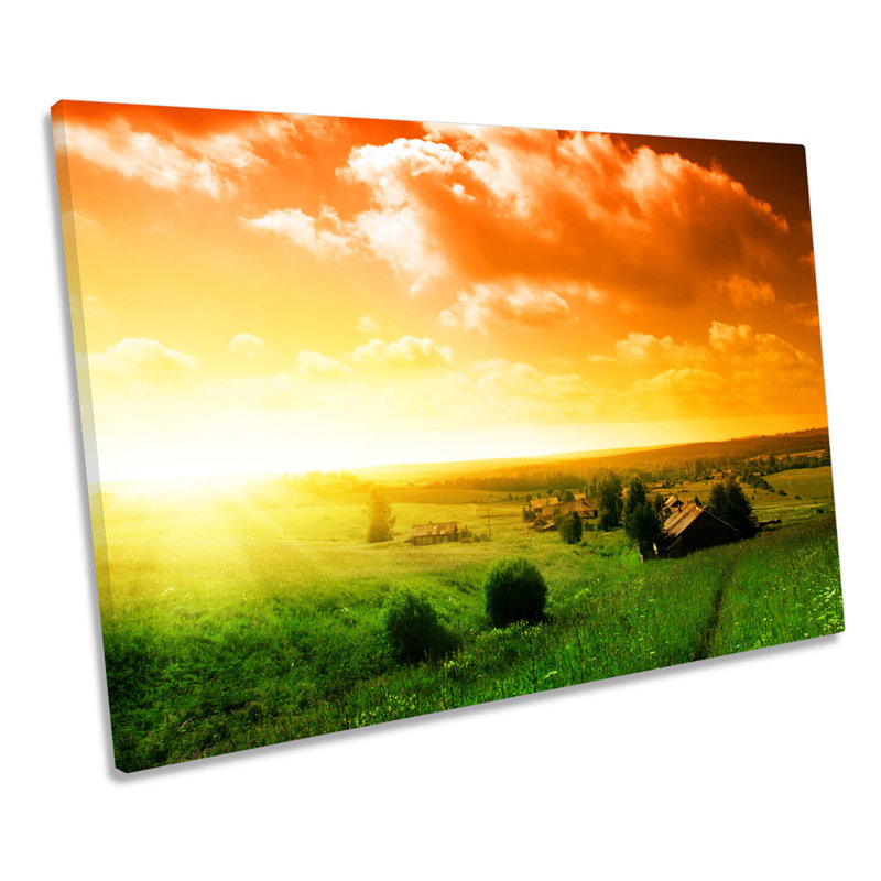 Sunset Landscape Countryside - Wrapped Canvas Print, 61cm H x 91.4cm W x 4cm D