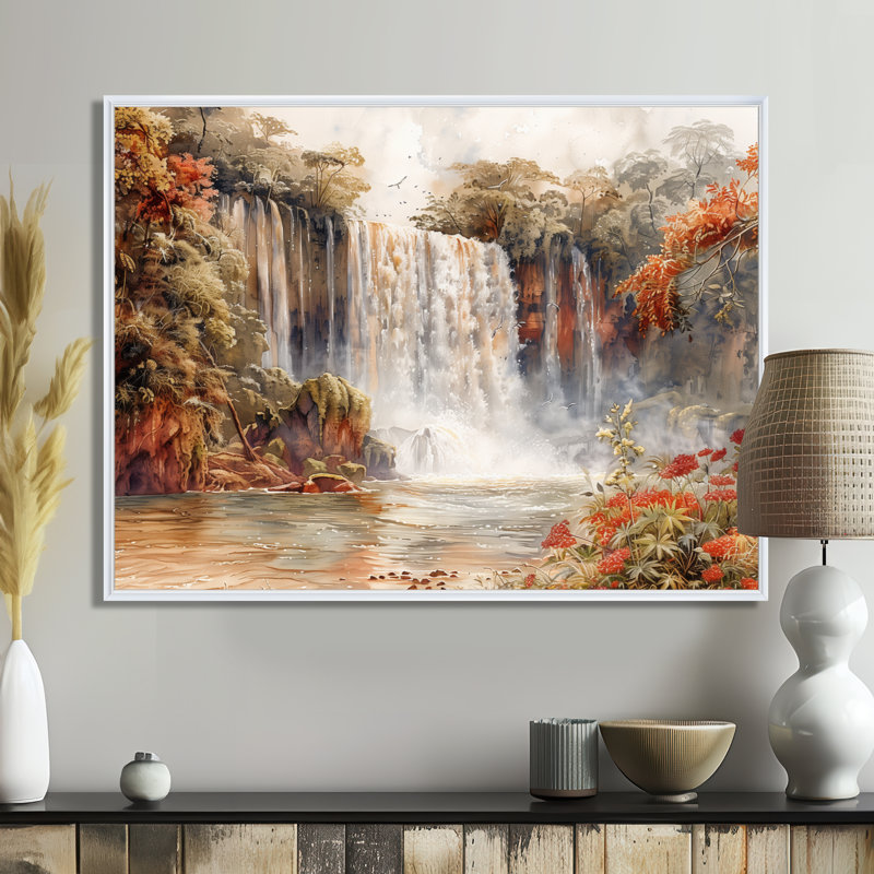 Chutes d'Iguazu dans la jungle de l'Argentine I - art mural Jungle, Toile encadrée flottée blanche