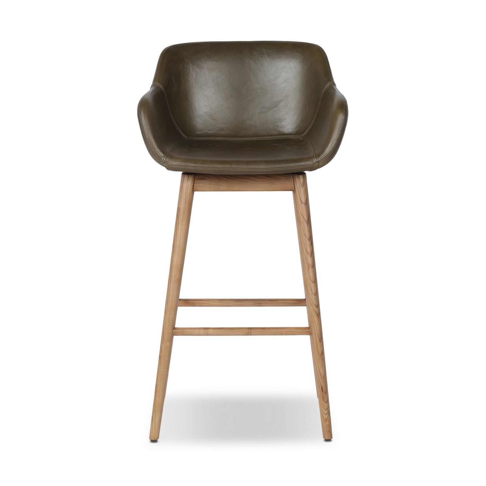 Bahari 31" Swivel Bar Stool, Bar Stool (30.5" Seat Height), Dulane Moss/Genuine Leather, Amber Ash