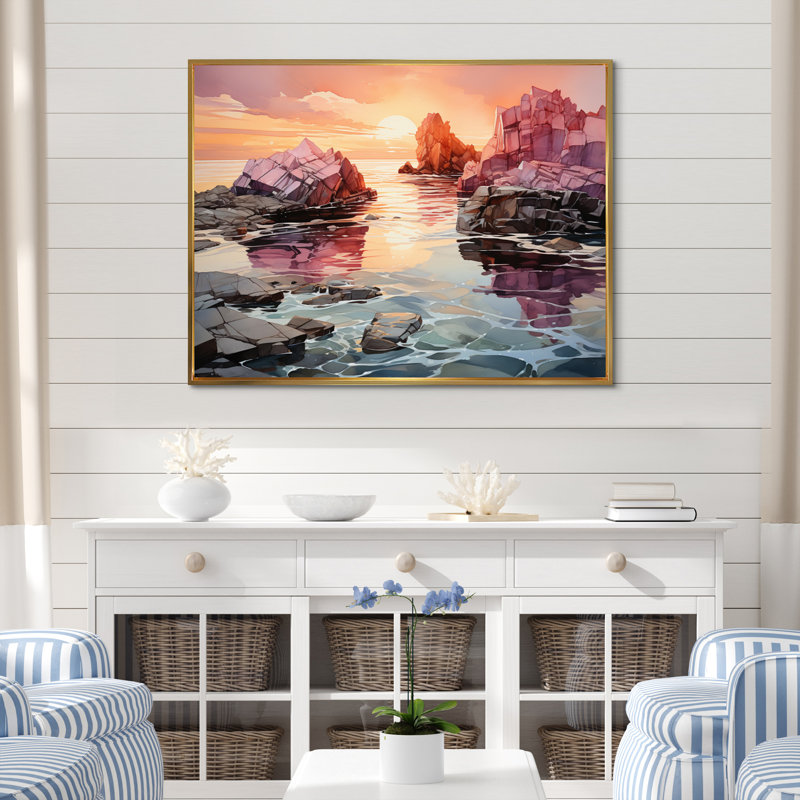 " Orange Grey Iceberg Arctic Mirage ", Cadre flottant doré, H 16 po x l 32 po x P 1 po
