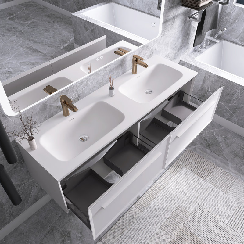 Meuble-lavabo double 60 po avec comptoir 60 po