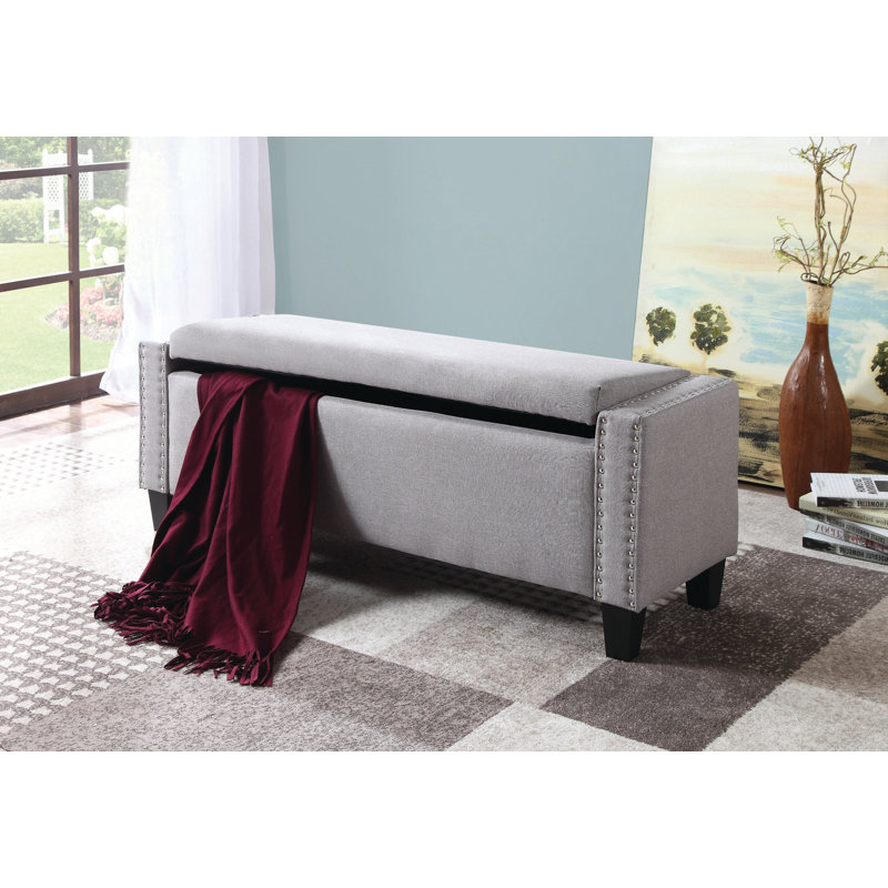 Banc de rangement rembourré avec plateau de rangement shmuël, Gris clair